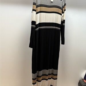 Bailey 44 Black, Gray, and Cream Striped Long Sleeve Dress